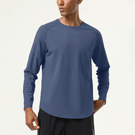 Men's solid color round neck long sleeved sports top