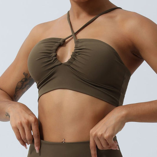 Slim strap cross-cutout gathered sports bras