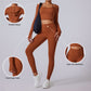 long sleeve hooded sports top + high waist leggings 2-piece set