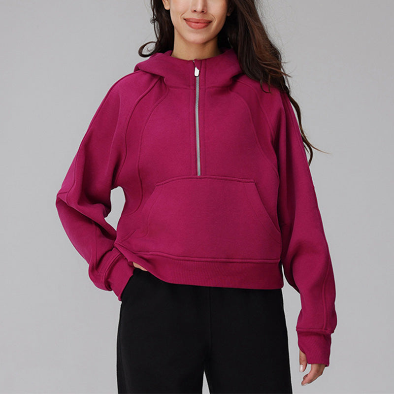 Velvet warm hooded half zip loose sports Sweatshirt