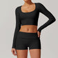 Quick-Dry Lace-trimmed Long Sleeve Yoga Crop Top