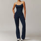 Hollow back yoga suit hip-lifting pleated flared jumpsuit