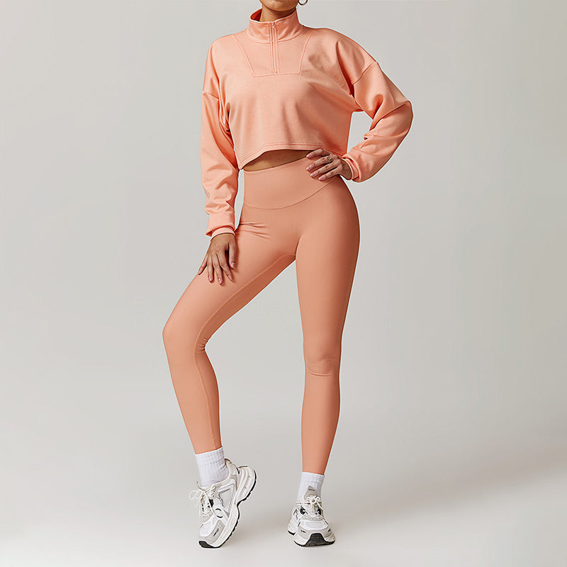 Loose Half Zipper Long Sleeve Sweatshirt And Legging 2-Piece Set