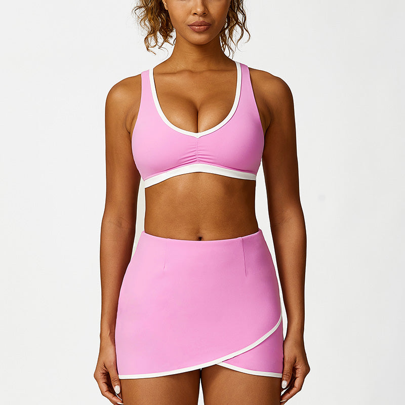 Ultra-Soft Cross Back Gym Bra + Skirts Yoga Set