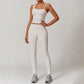 Brushed Asymmetric straps sports tank top + High-waist leggings 2-piece set