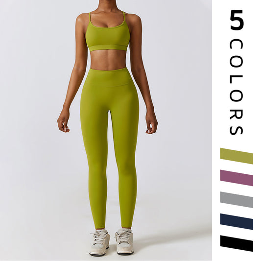 Crossed back high waist yoga 2-piece set