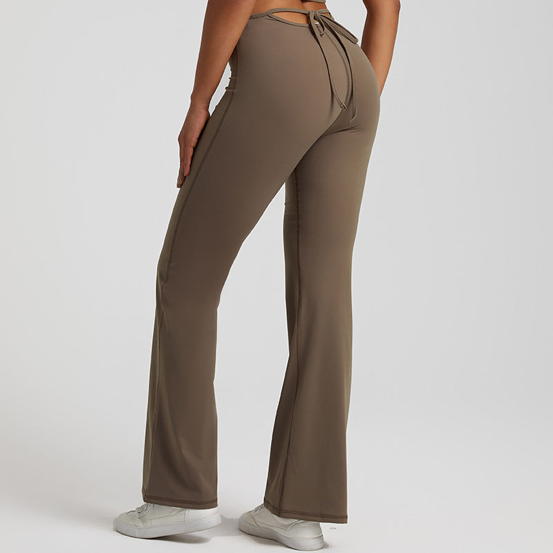 High stretch solid color sports flared pants