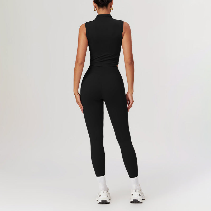 High Collar Sports Tank Top + Skinny Leggings 2 piece Set