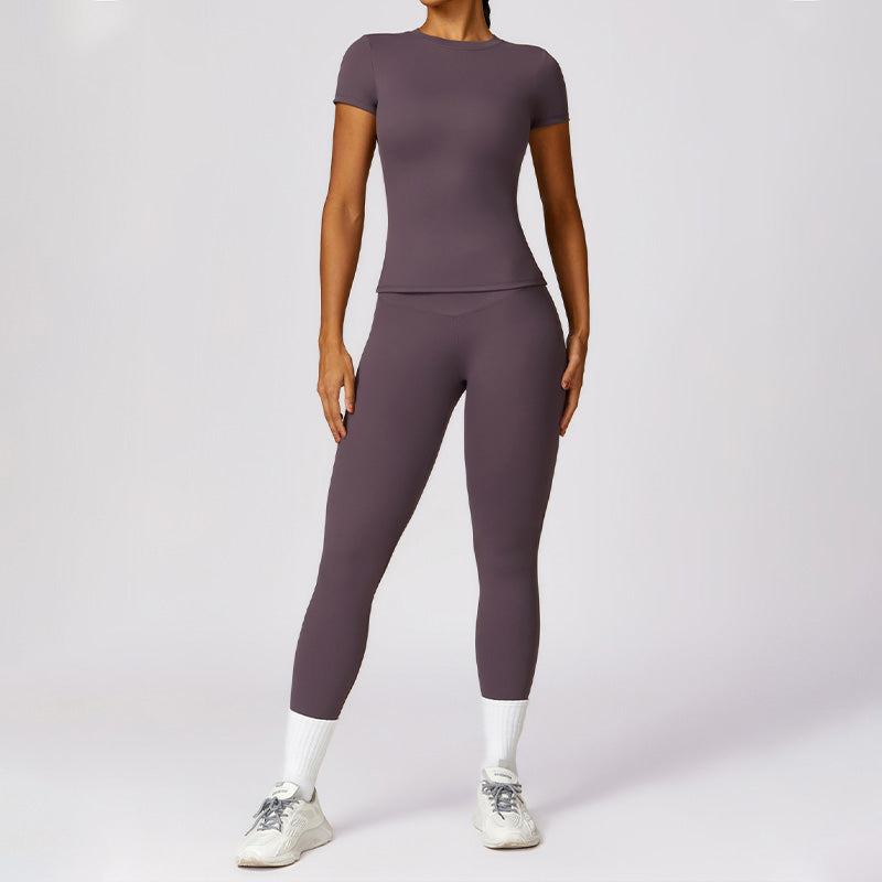 Skinny Short Sleeve Yoga Top + Leggings 2-piece Set