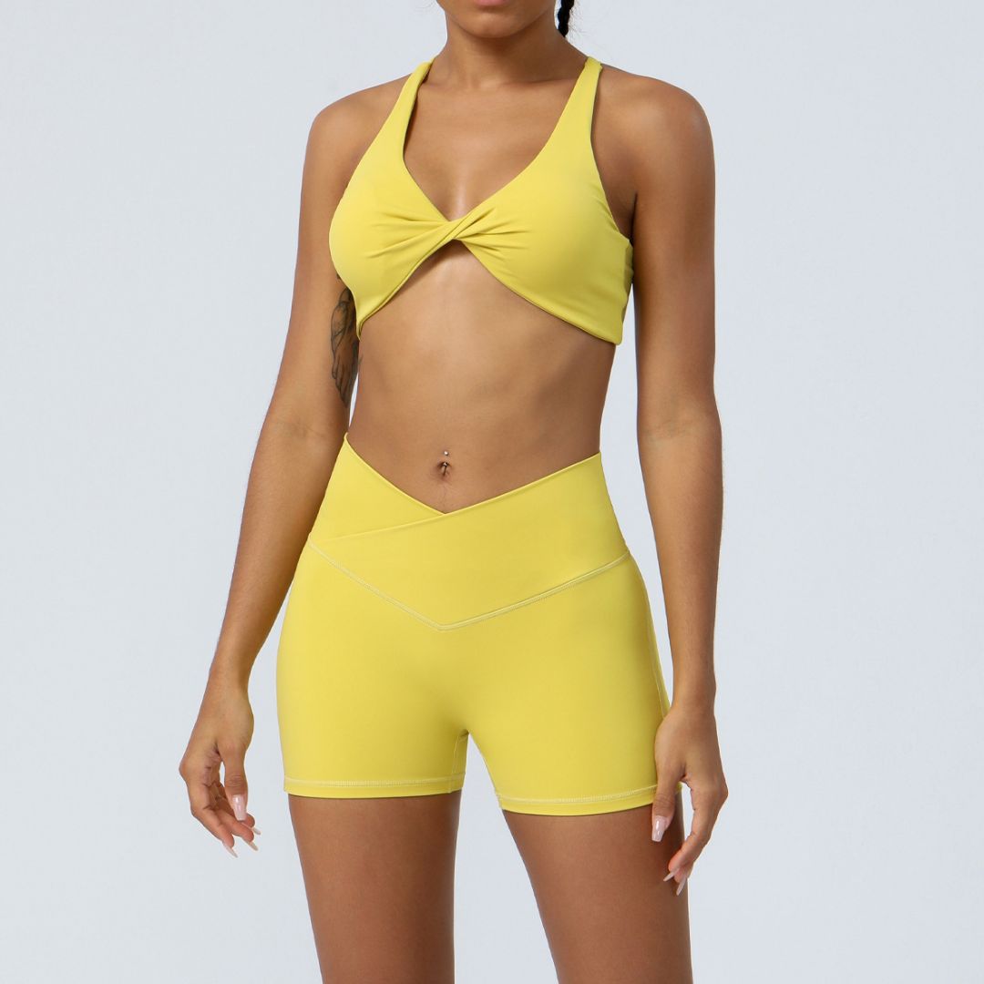 Crossed back high waist fitness 2-piece suit