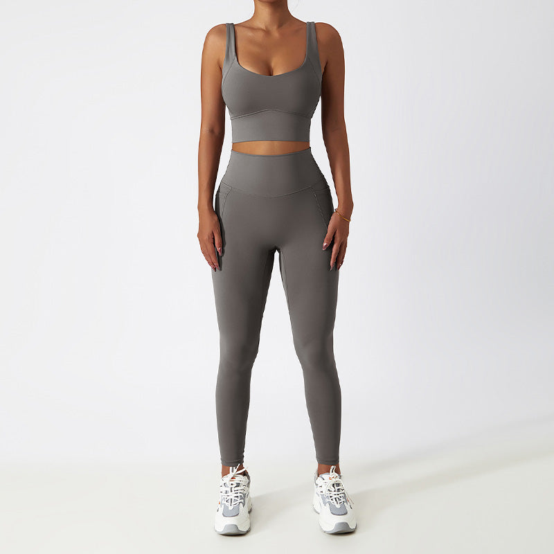 Quick-dry Wide straps sports bra + High waist leggings 2-piece set