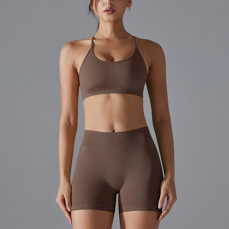 Seamless Cross-back Yoga Bra+ Quick Drying Short Sports Suit