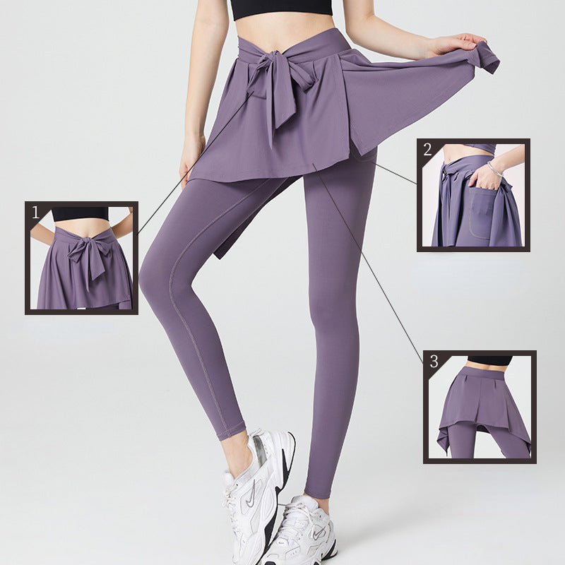 Solid high-rise strappy fake two-piece sports leggings