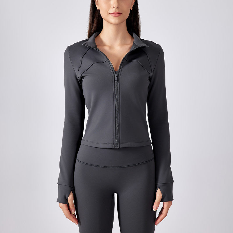 Stand Collar Long Sleeve Full Zipper Yoga Jacket