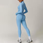 stand collar Full Zipper Fitness jacket + High waist leggings set