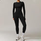 Threaded seamless long-sleeved top+ tight leggings 2 pieces set