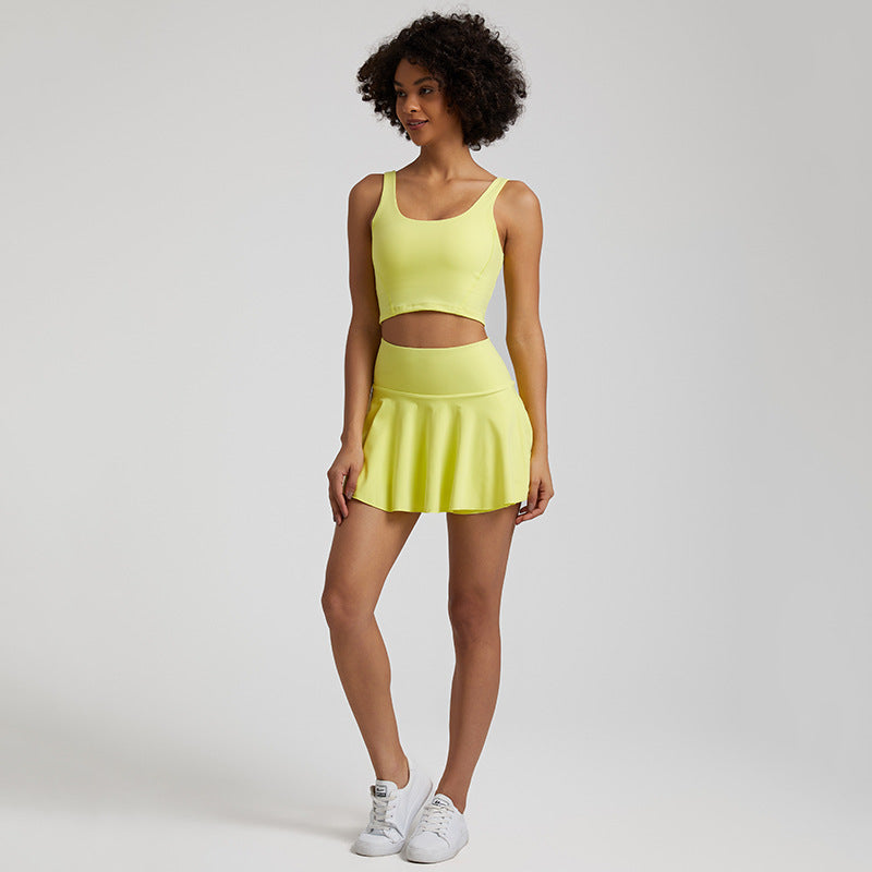 Solid Sports Bra&Tennis Skirt 2 Piece Set