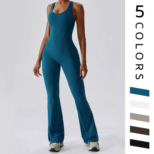 Solid flared trousers cutout back jumpsuit