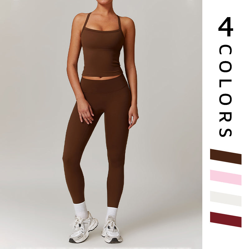 Brush Cross-back Top & high waist Fitness leggings 2 piece Set