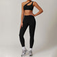 Nude Hollow out Fitness Bra + High waist leggings 2-pieces set