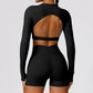 Quick-Dry long sleeve sports crop top + High waist shorts 2-pieces set