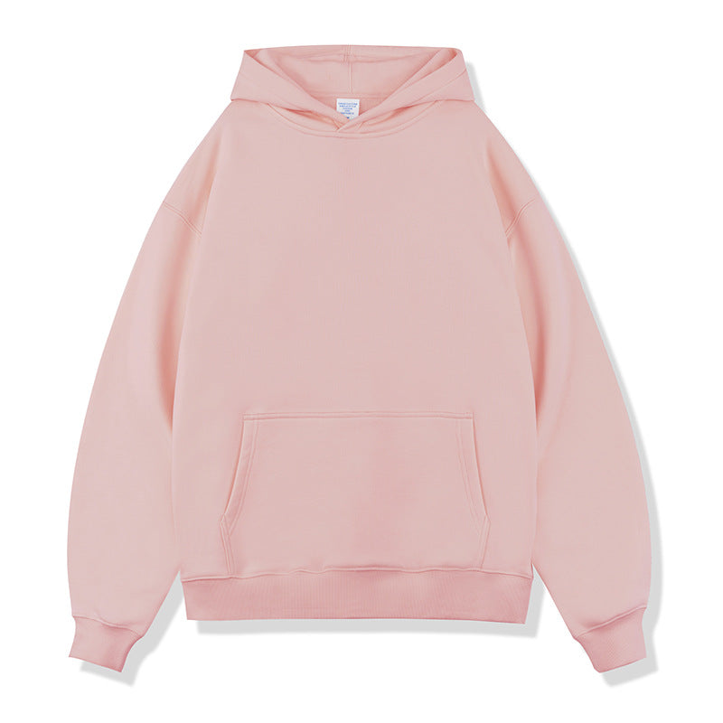 Solid color loose fleece hooded sweatshirt