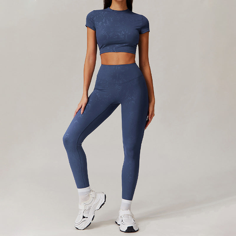 stand-up collar crop top + High-waisted leggings 2-piece set