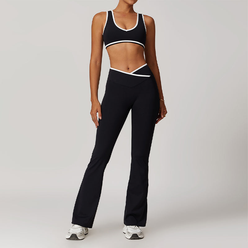 Ultra-Soft Contrasting Color Sports Bra + Cross High Waist Pants Suit