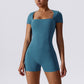 Square neck short-sleeved sports jumpsuit