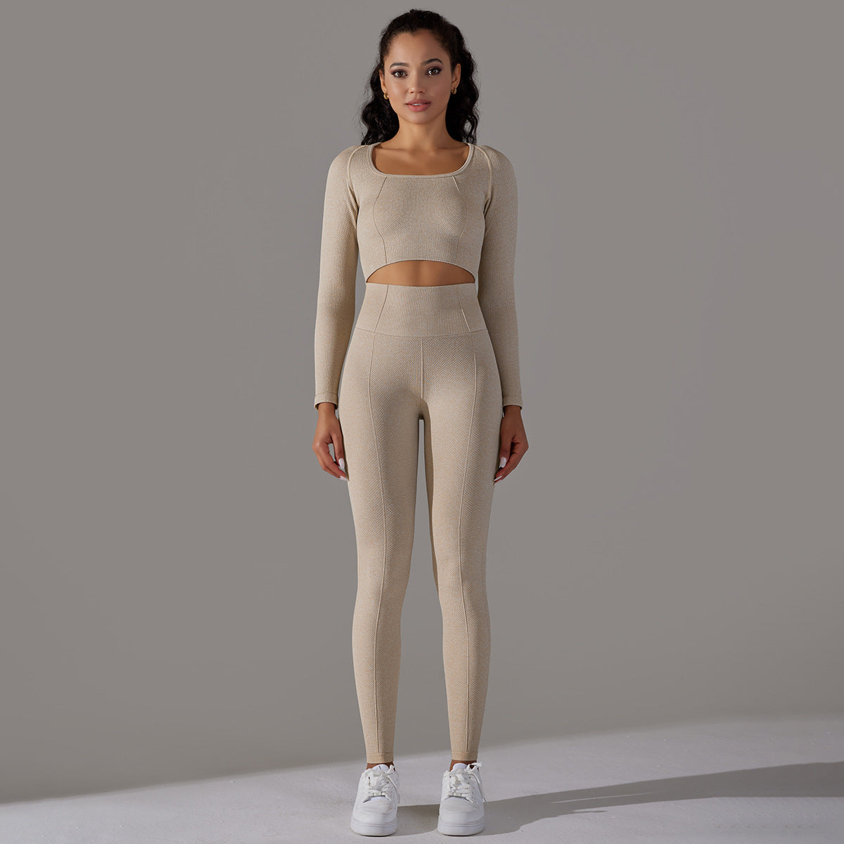 Seamless long-sleeved top &  leggings 2-piece set