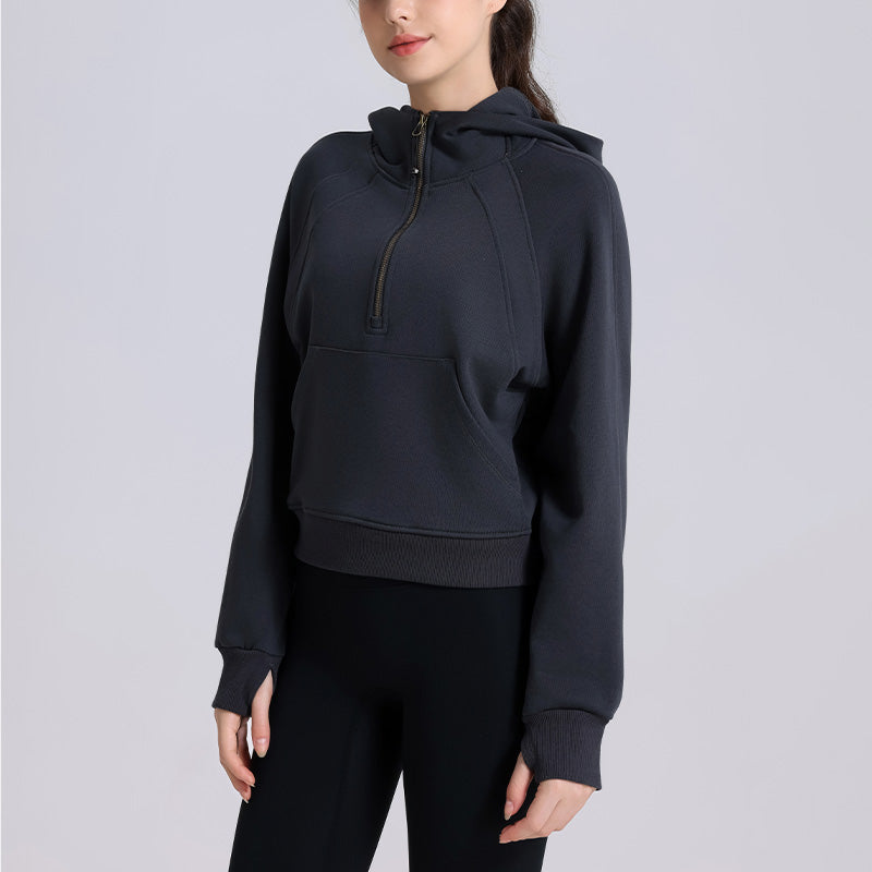 Velvet Warm Loose Half Zip Hooded Sweatshirt