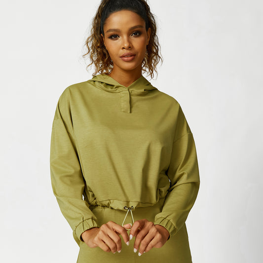 Solid color hooded sweatshirt top