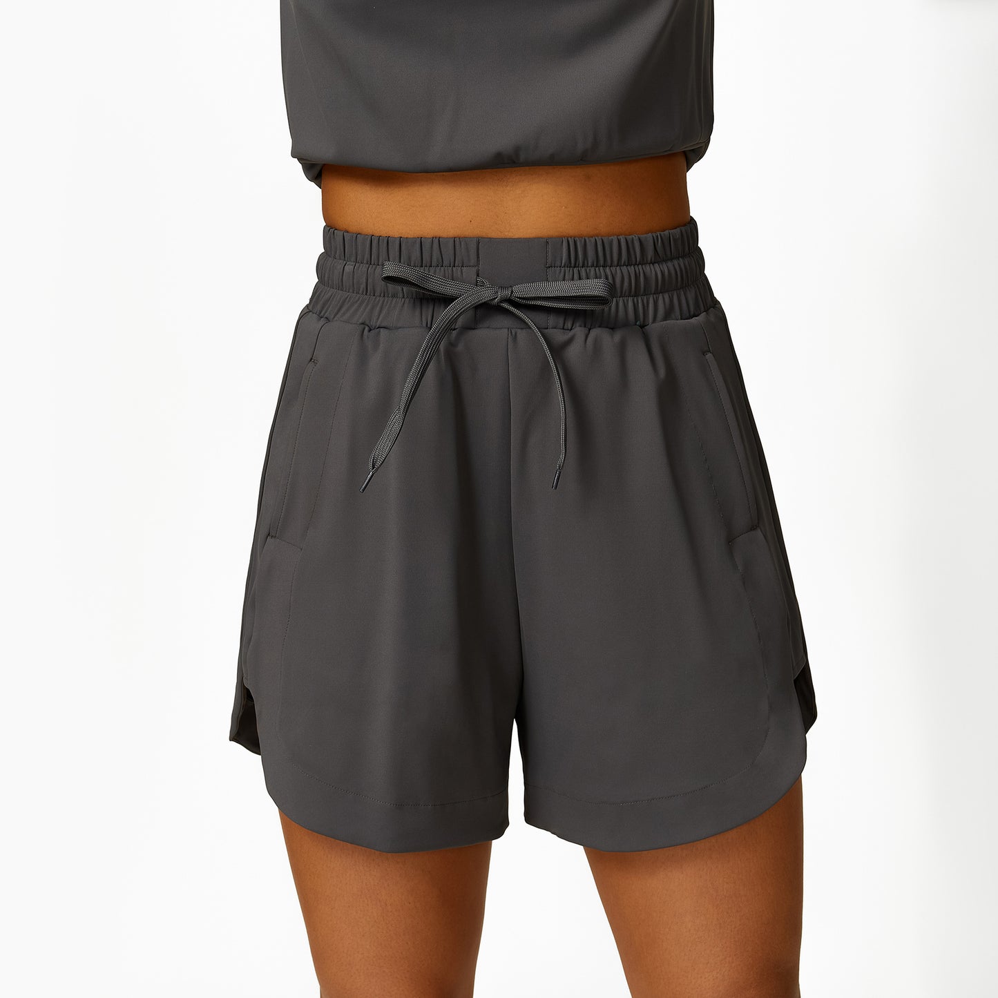 Front zippered lapel short sleeve and shorts 2-piece set