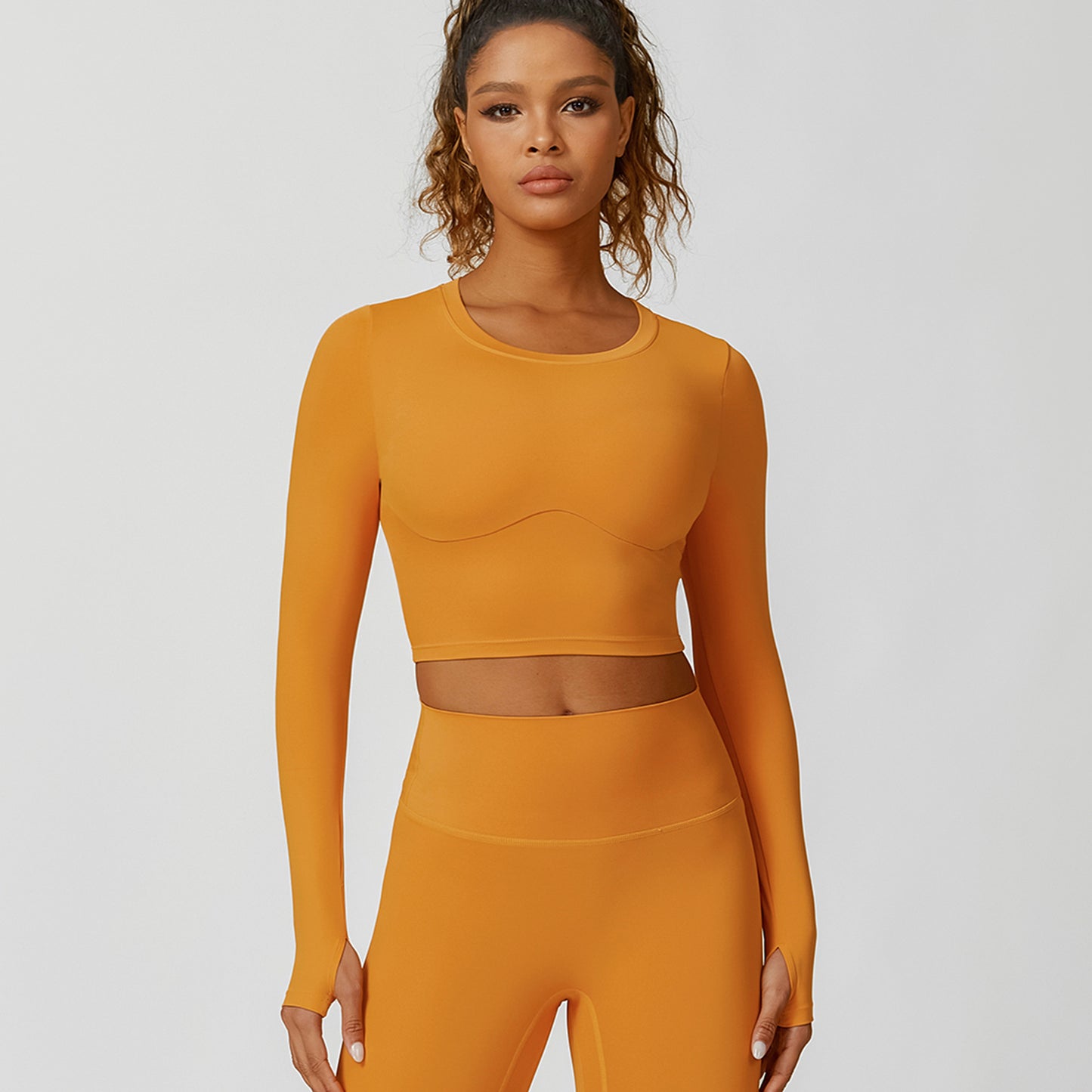 Cropped V-neck long sleeves and leggings 2-piece set