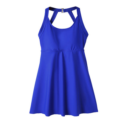 Solid Color Halter Neck Swimsuit Dress