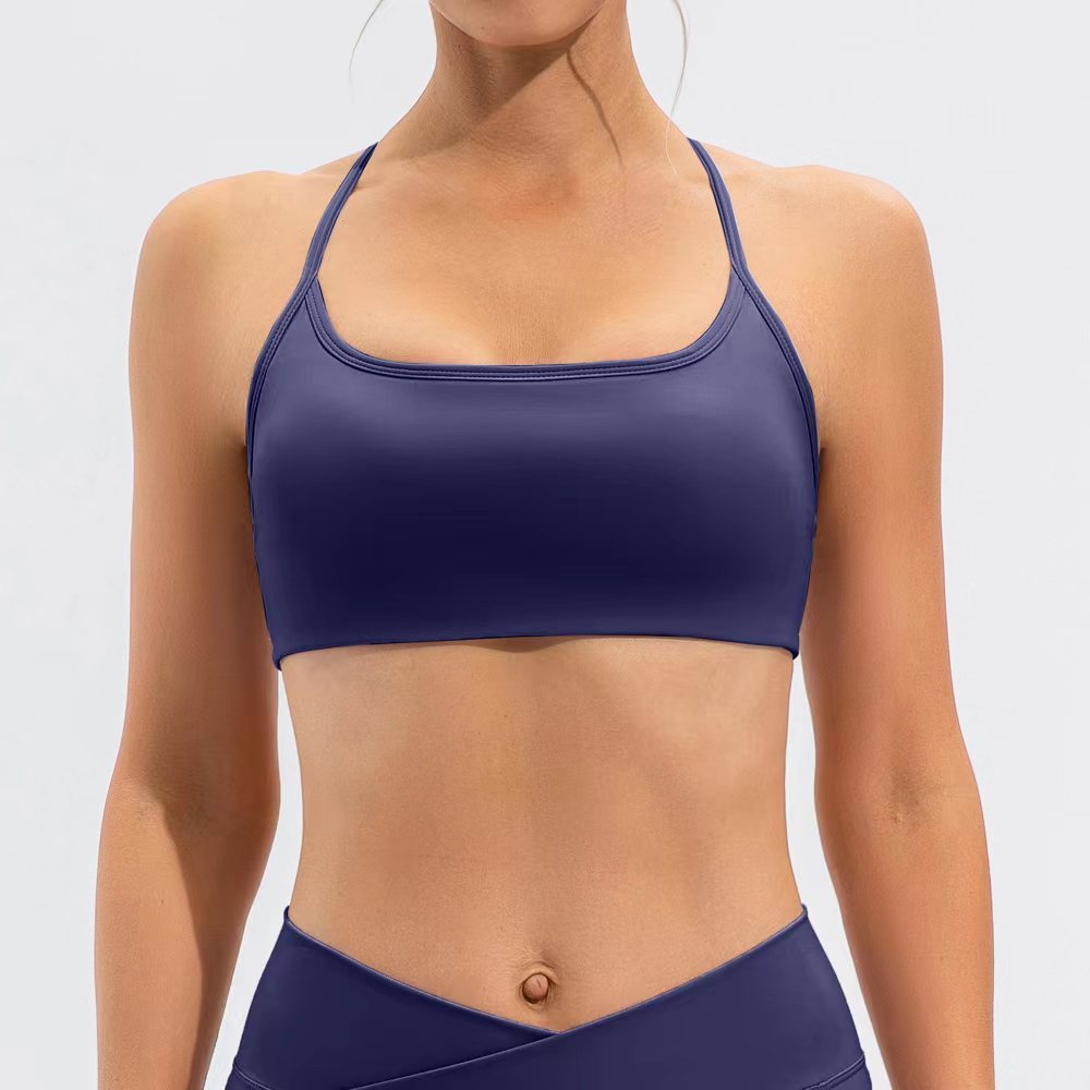 Solid color back cross-fold sports bra