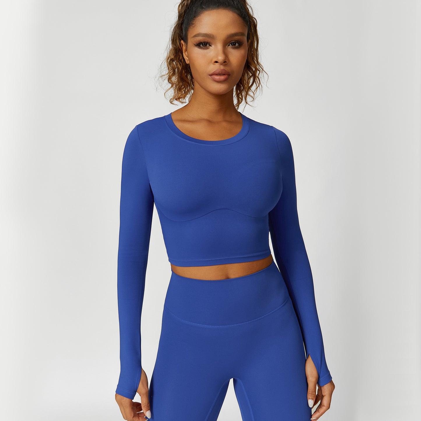 Cropped V-neck long sleeves and leggings 2-piece set