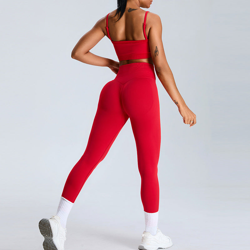 Seamless removable strap yoga bra and legging set