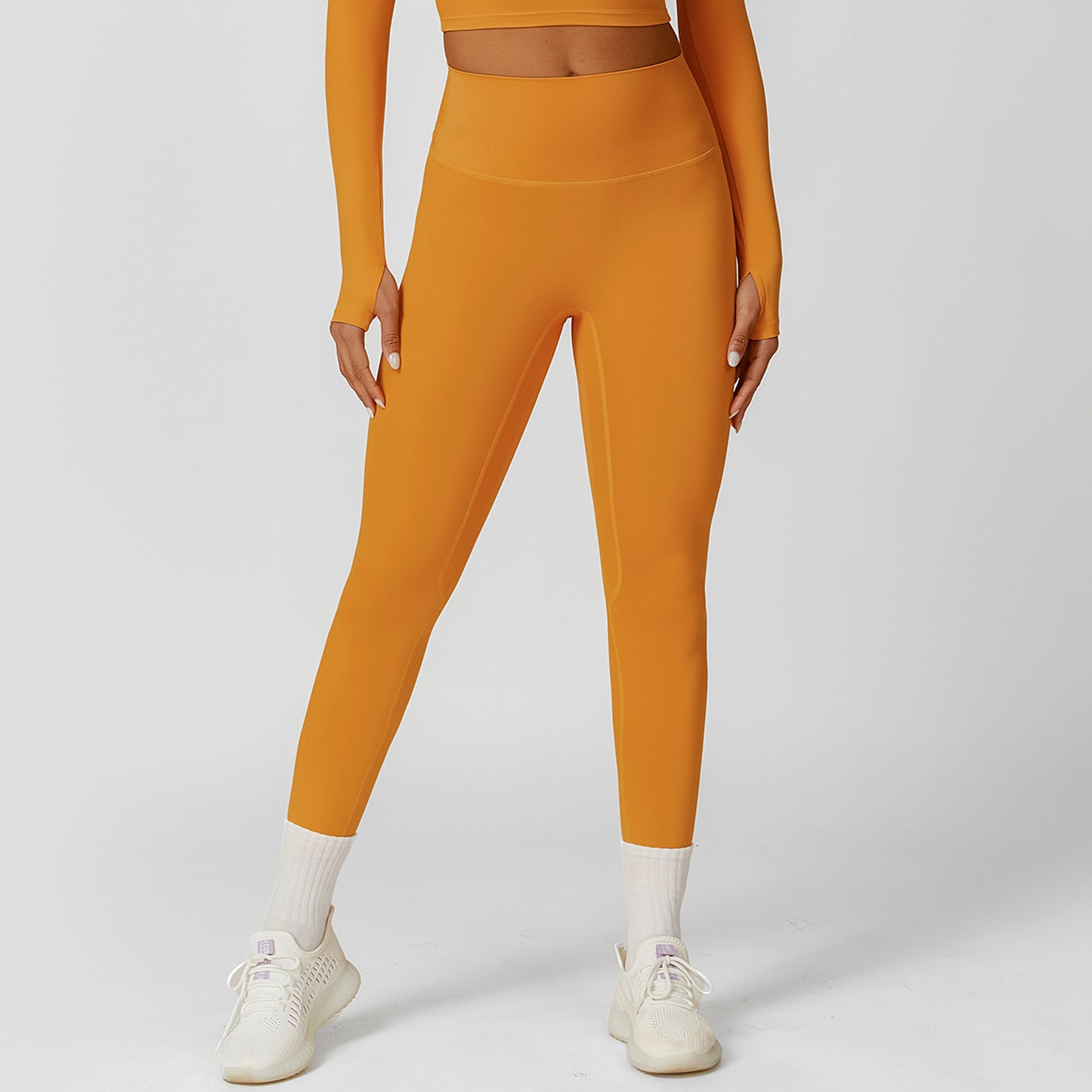 Cropped V-neck long sleeves and leggings 2-piece set