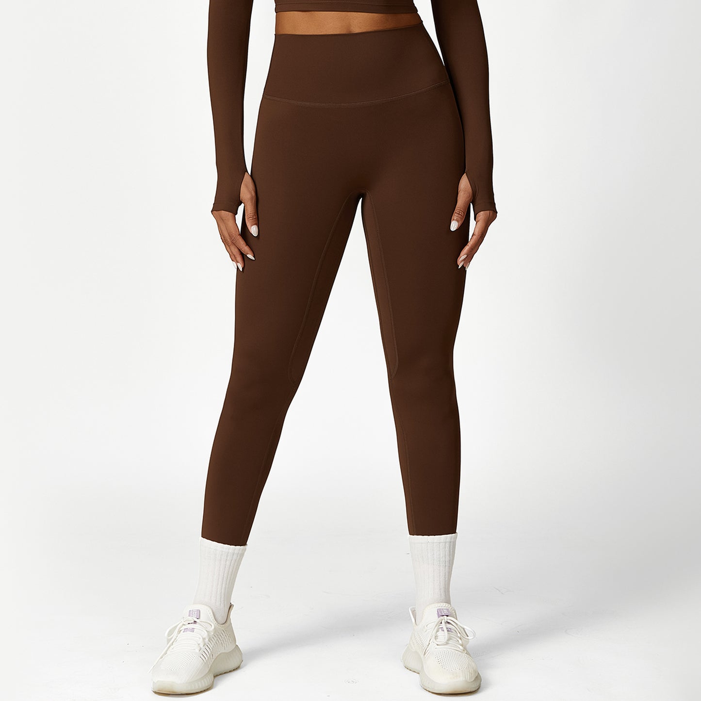 Cropped V-neck long sleeves and leggings 2-piece set