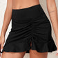 Solid Color High Waist Pleated Skirt Single Side Tie Bikini Swim Shorts