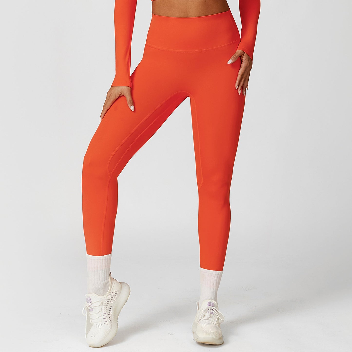 Cropped crew-neck long sleeves and leggings 2-piece set