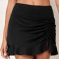 Solid Color High Waist Pleated Skirt Single Side Tie Bikini Swim Shorts