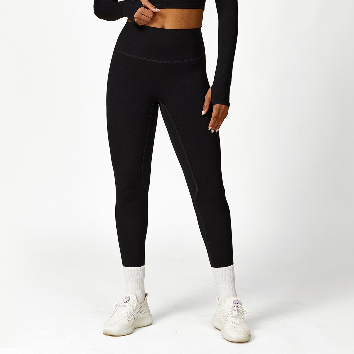 Cropped V-neck long sleeves and leggings 2-piece set