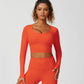 Cropped V-neck long sleeves and leggings 2-piece set