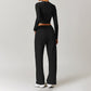 Casual high-waisted straight leg sweatpants and slimming long-sleeved Set