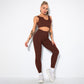 Knitted solid color sports bra + Legging 2-piece set