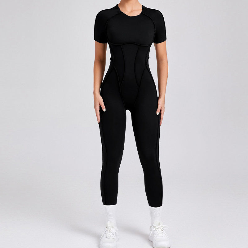 Short-sleeved backless leggings bodysuit