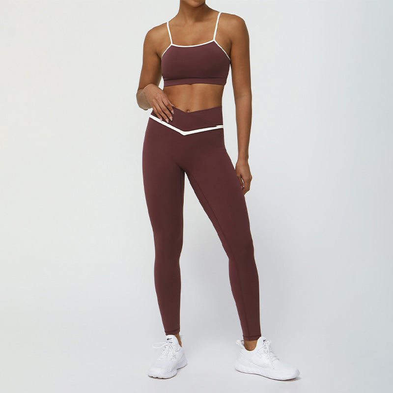 Contrasted Color nude sports and leisure fitness bra + legging set