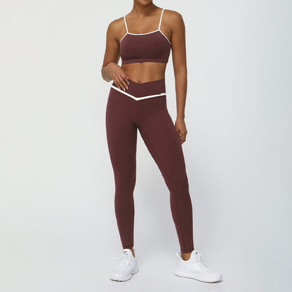 Contrasted Color nude sports and leisure fitness bra + legging set